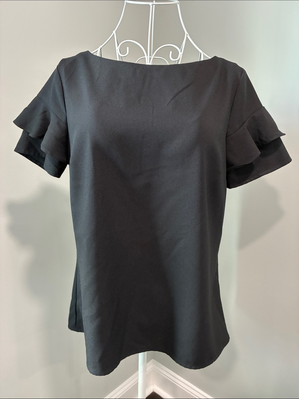 Banana Republic Black Short-Sleeve Ruffle Blouse